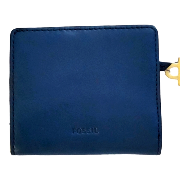 FOSSIL Designer Blue Genuine Leather Wallet Coin Purse With RFID Protection - Picture 1 of 9